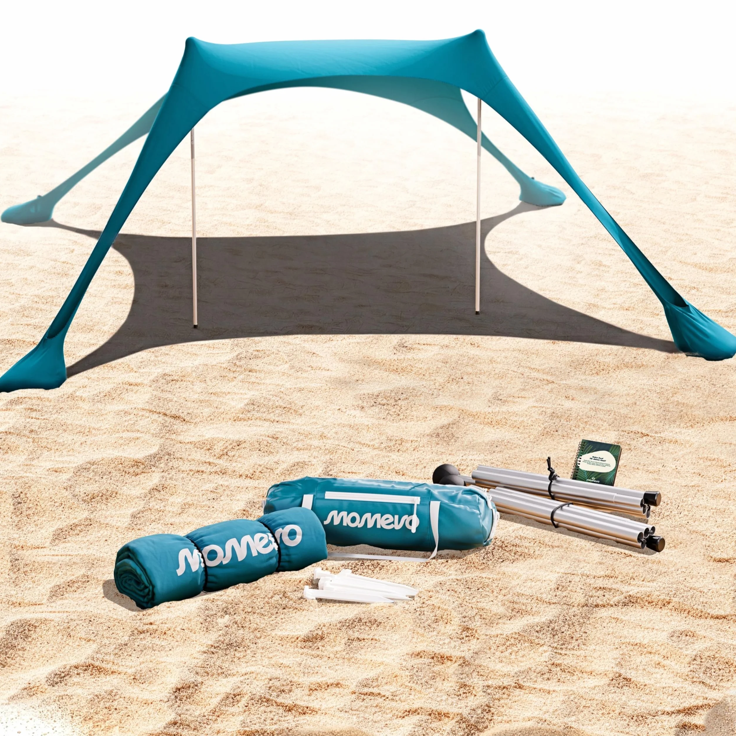 Sunsail Strandzelt Sonnensegel Strand UV Schutz UPF50+ windstabil leicht Next Level Strandmuschel 2 Stangen Petrolblau