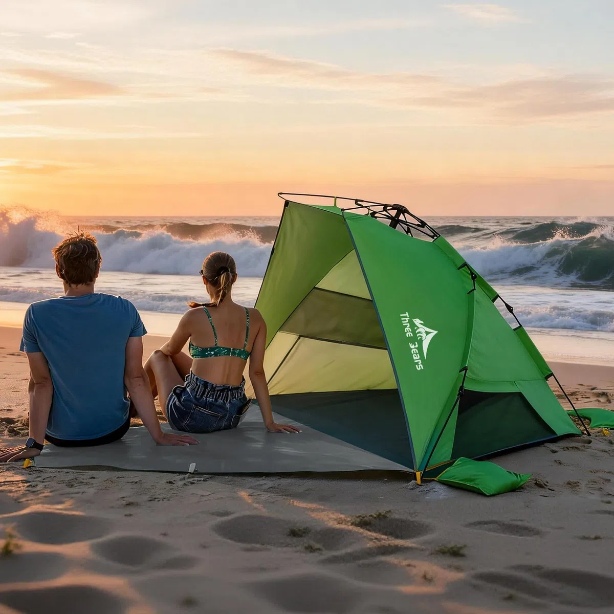 Three Bears Pop-Up-Strandzelt – UV-Schutz LSF 50+, leichte und tragbare Cabana für 3–4 Personen, einfach aufzubauender Sonnenschutz