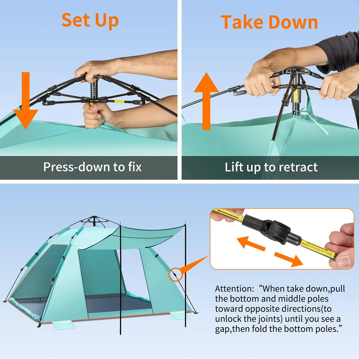 4-5 Person Instant Pop Up Automatisches Strandzelt, Extra großes tragbares belüftetes automatisches Sonnenschutz mit 3 erweiterbarer Veranda, UPF 50+ Easy Setup Strandmuschel für Picknick, Strand
