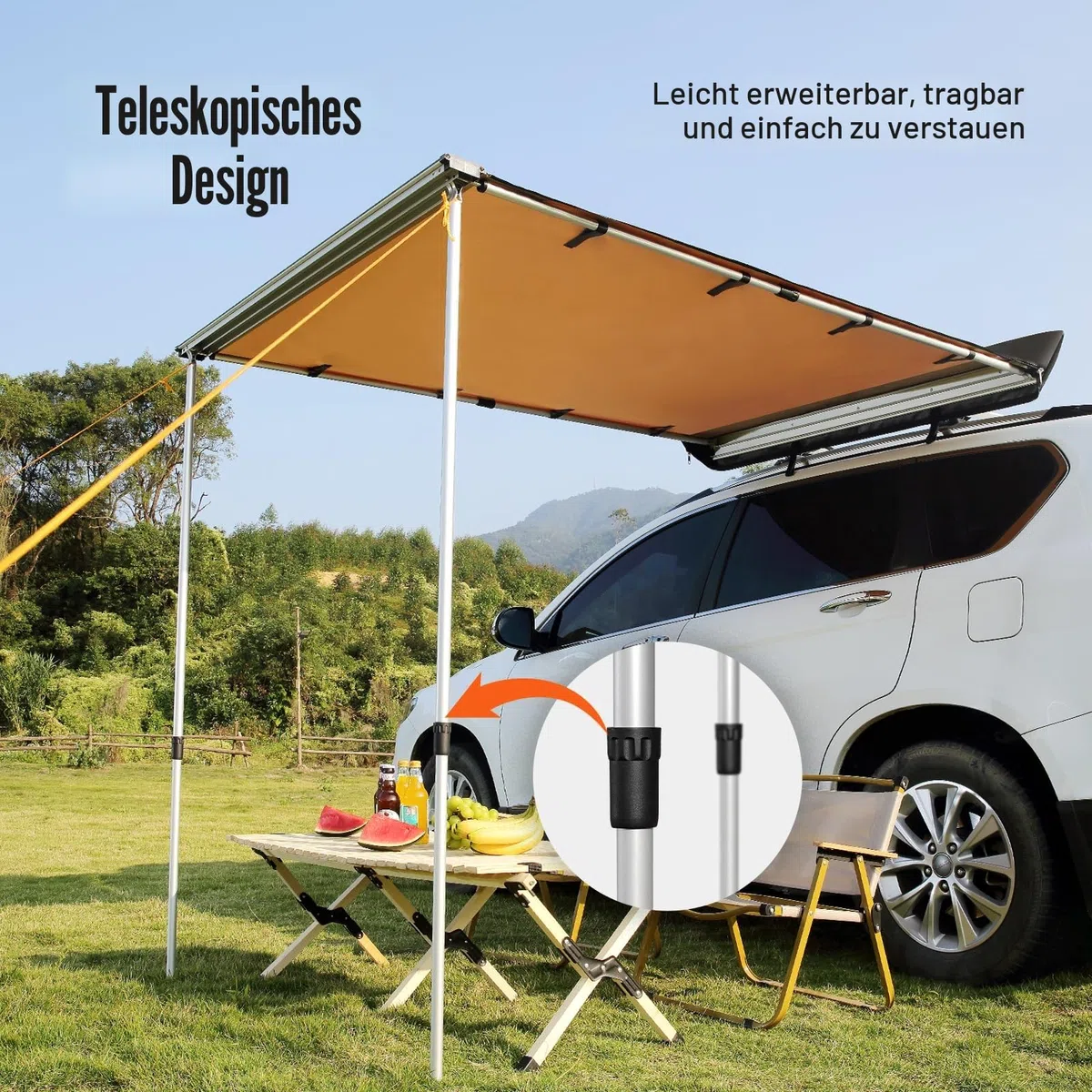 VEVOR Sonnensegel Wohnwagen 1,4x2m UV50+ UV-Schutz Markise 280g Polyestergewebe PU3000mm Wasserdicht inkl. PVC-Tasche