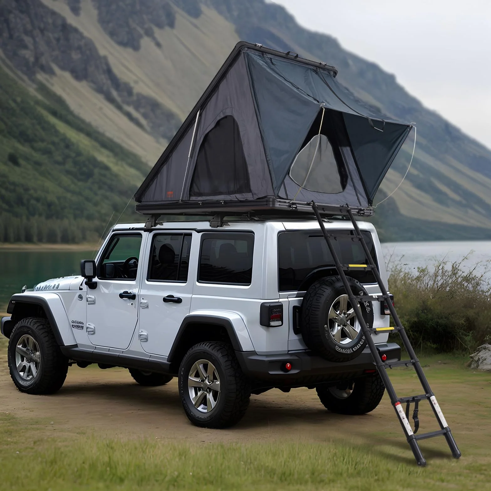 VEVOR Dachzelt mit Hartschale Autozelt für 2–3 Personen, zusammenklappbares Hartschalen-Dachzelt mit Teleskopleiter (150 kg belastbar) Matratze, aus Oxford-Gewebe wasserdicht für Jeep SUV Van Pickup