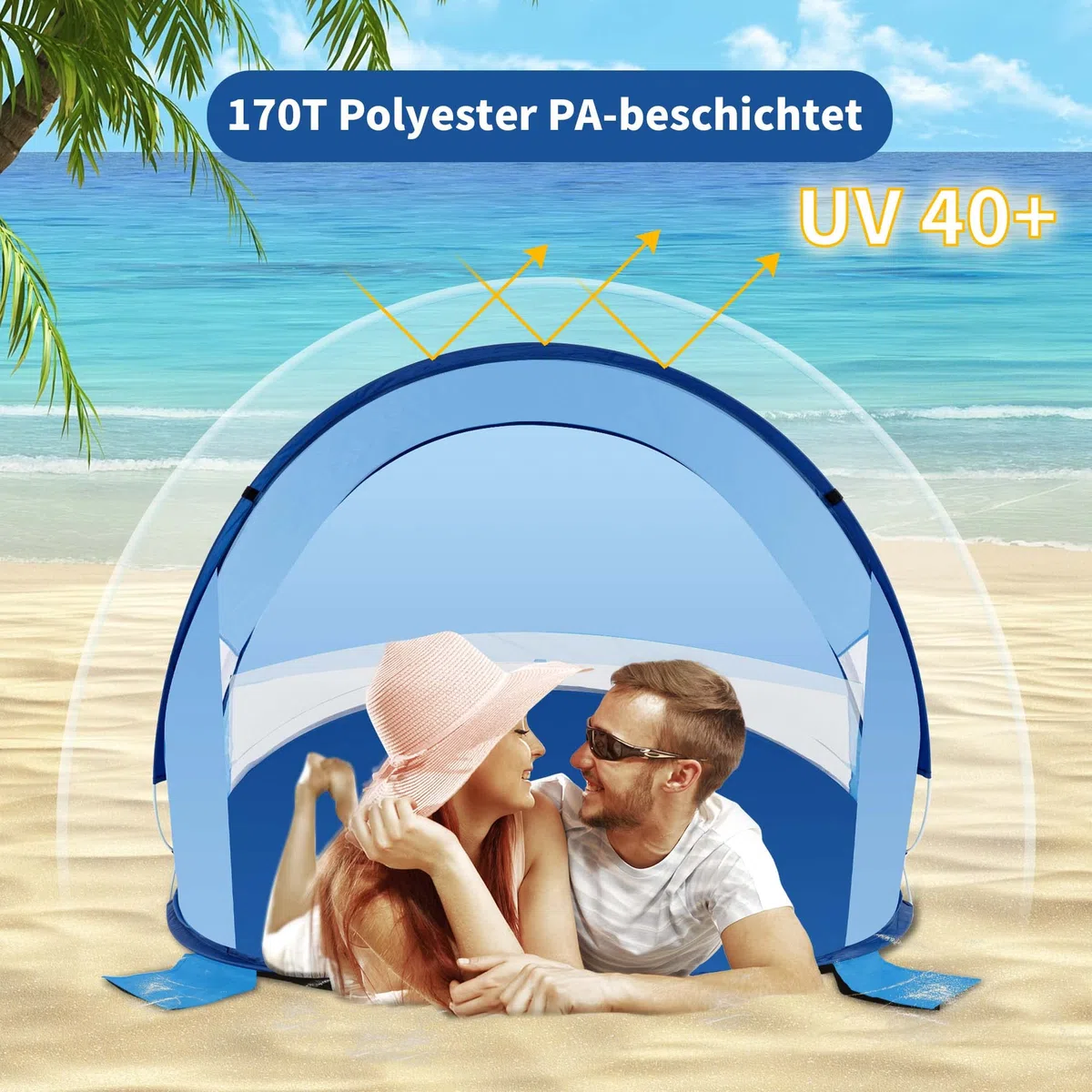 Duhome Strandmuschel Pop Up, Strandzelt für 1-3 Personen Tragbar Beach Zelt mit UV-Schutz Einfacher Aufbau für Strand Camping Garten
