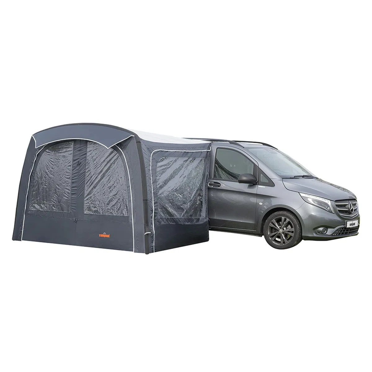 Campout Aufblasbares Busvorzelt für Campervan – 300 x 210 cm – 3000 mm Wassersäule – Anbauhöhe 180-210 cm – Aufbau in 15 Min – Inkl. Pumpe & Sturmabspannleinen