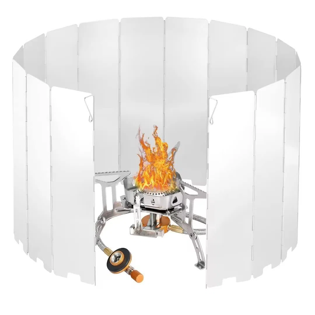 Aluminium Windschutz für Campingkocher Faltbarer Windschutz für Gaskocher, 16-Lamellen Camping Windschutzscheibe Campingkocher Windscreen für Outdoor Öfen Campingkochern Gaskochern