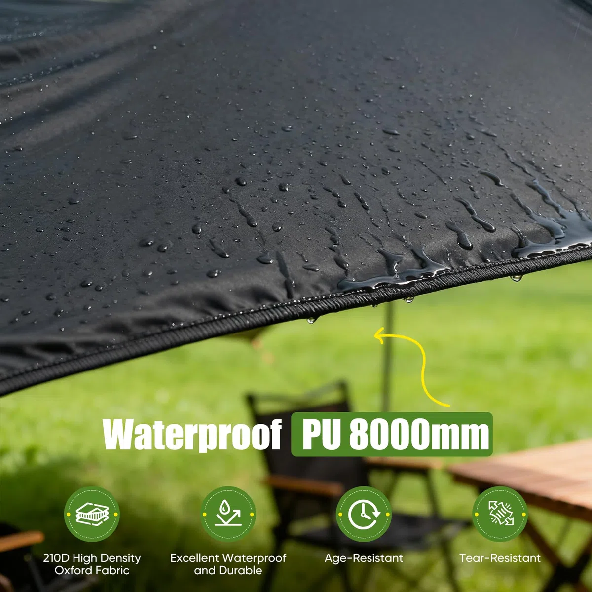 Auto Sonnensegel 2x3x2m 210D Oxford Markise 8000mm Wassersäule 99,9% UV-Schutz Universal Car Awning Aluminium Stangen Saugnäpfen Reflektiven Seilen SUV Van Wohnmobil Camping