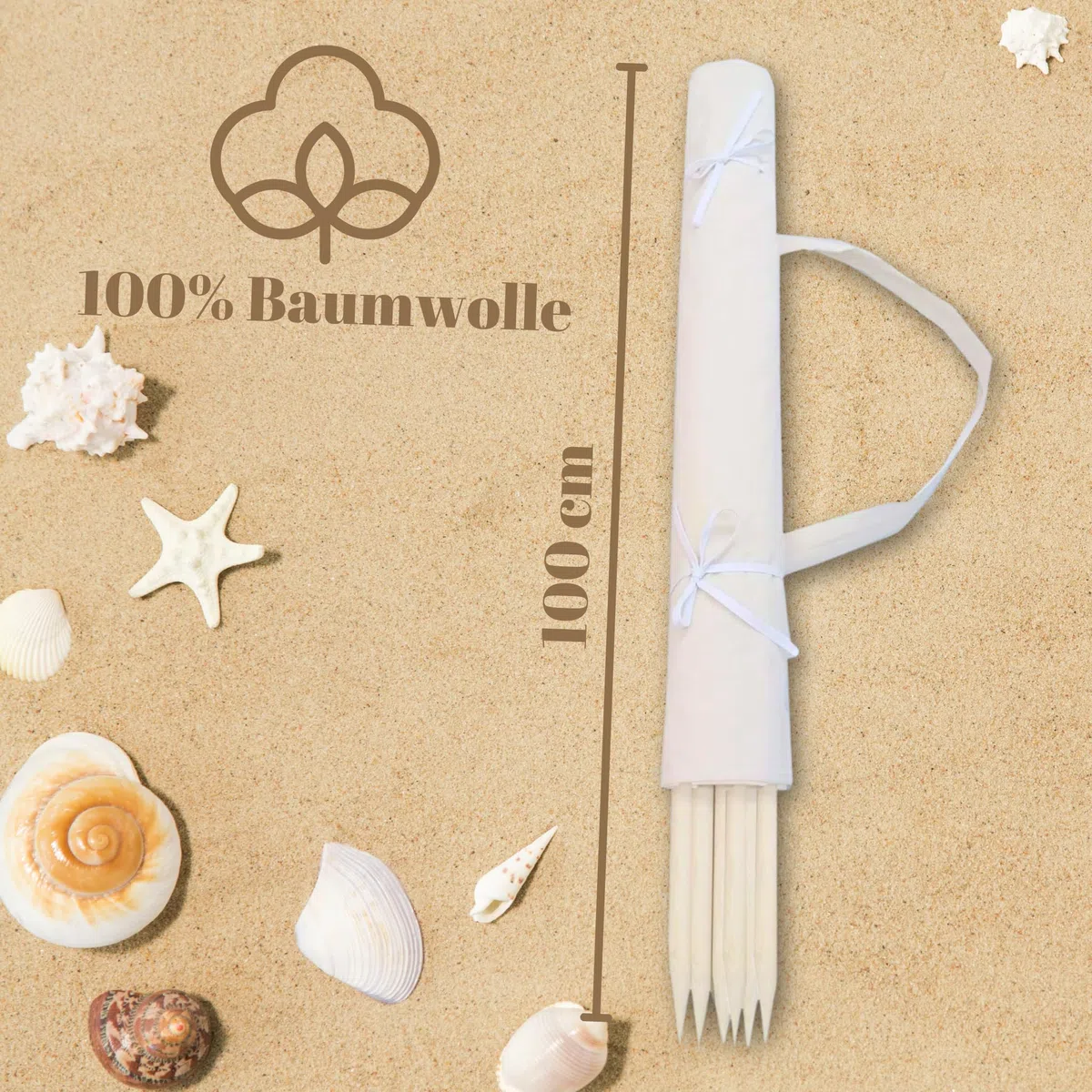 Windschutz 8m Strand Garten Meer Sichtschutz 100% unbehandelte Baumwolle Camping Blickschutz Natur Ökologisch Trennenwand