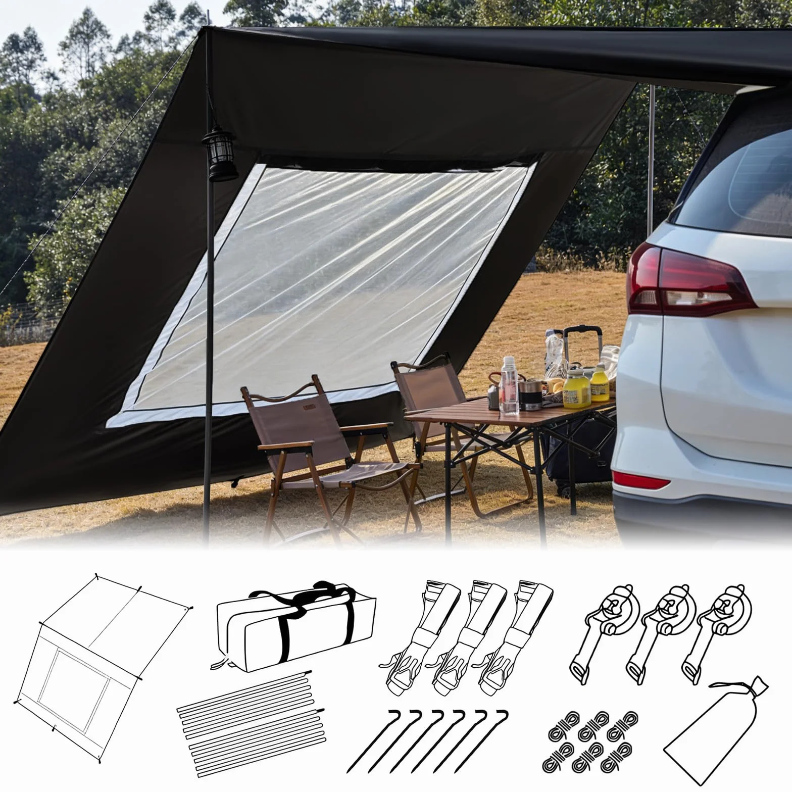Vorzelt 2,9 x 4,8 m wasserdicht Sonnenschutz Campingzelt für Wohnmobil Van Wohnwagen (schwarz)