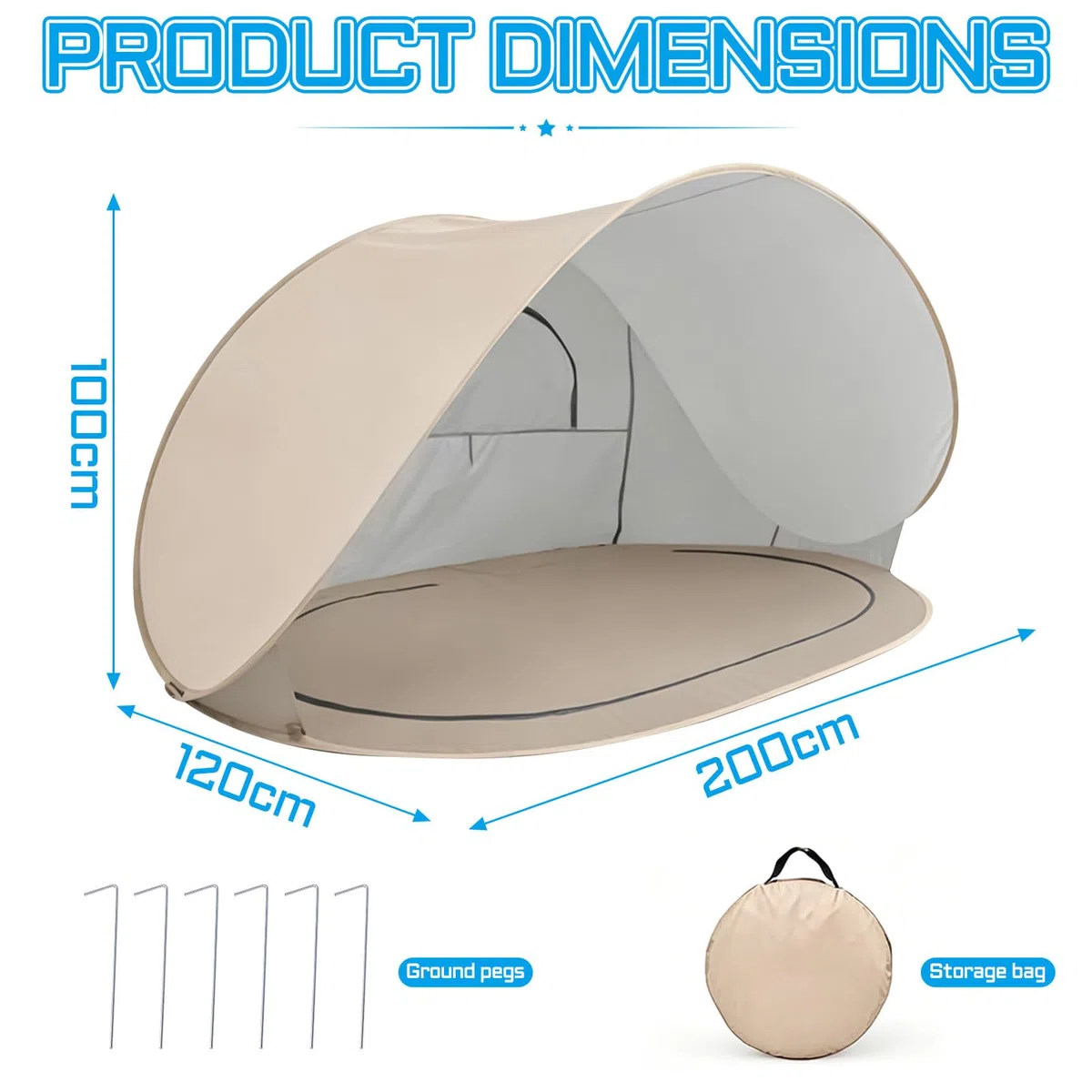 Strandmuschel Pop Up Uv Schutz 50+, 2-3 Personen Groß Strandzelt 1kg-Leicht & Tragbar, Wasserdicht Sonnenbeständig Atmungsaktiv, 200x120x100cm, für Wanderausflug Strand Camping (G)