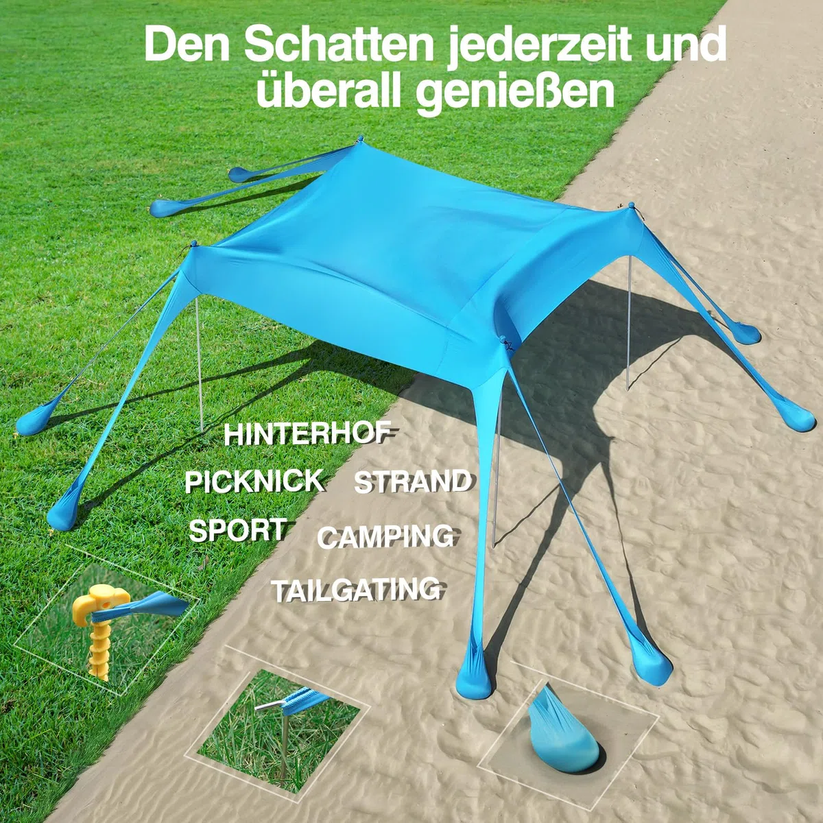 Rhino Valley Strandmuschel UV 50+ Windschutz Tragbar Sonnensegel für Camping Angeln Picknick